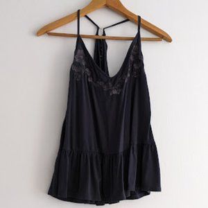 American Eagle Dark Gray Embroidered Floral Tank Sz XL